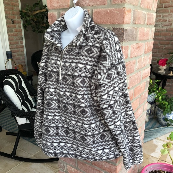 LOFT Black White Fair Isle Sherpa 1/4 Zip Soft Sweatshirt Large NWT - Picture 3 of 7